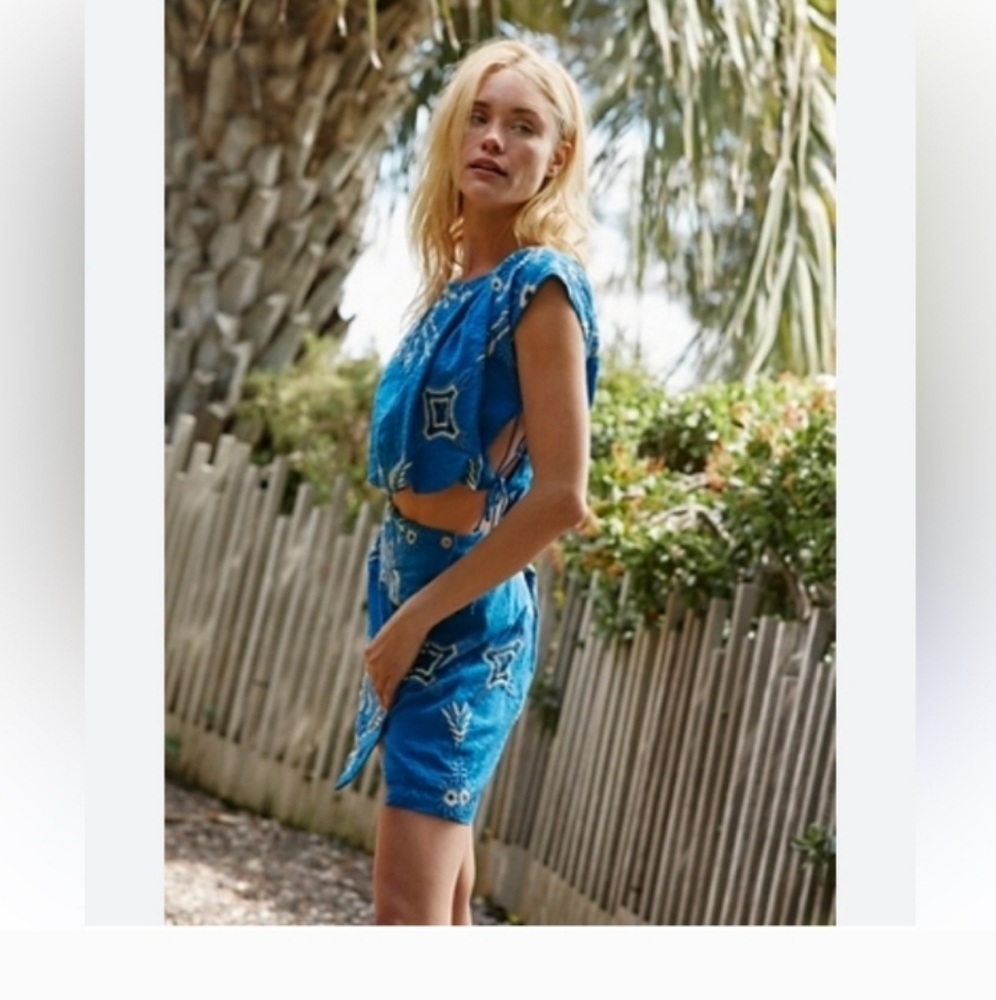 Free People Sardinia Sun Blue Embroidered Dress